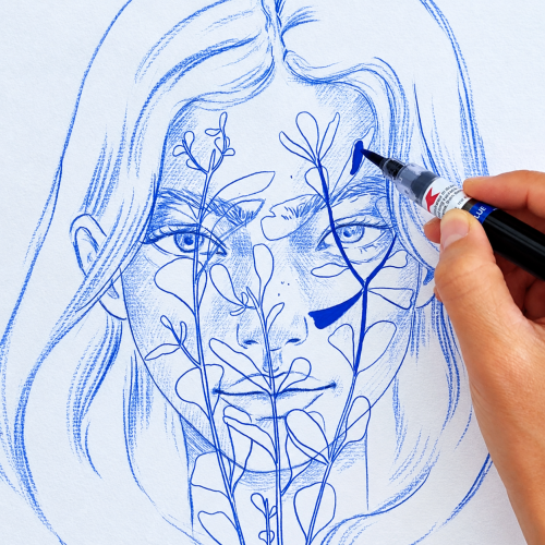 Ritratto ad acquerello con Pentel Colour Brush